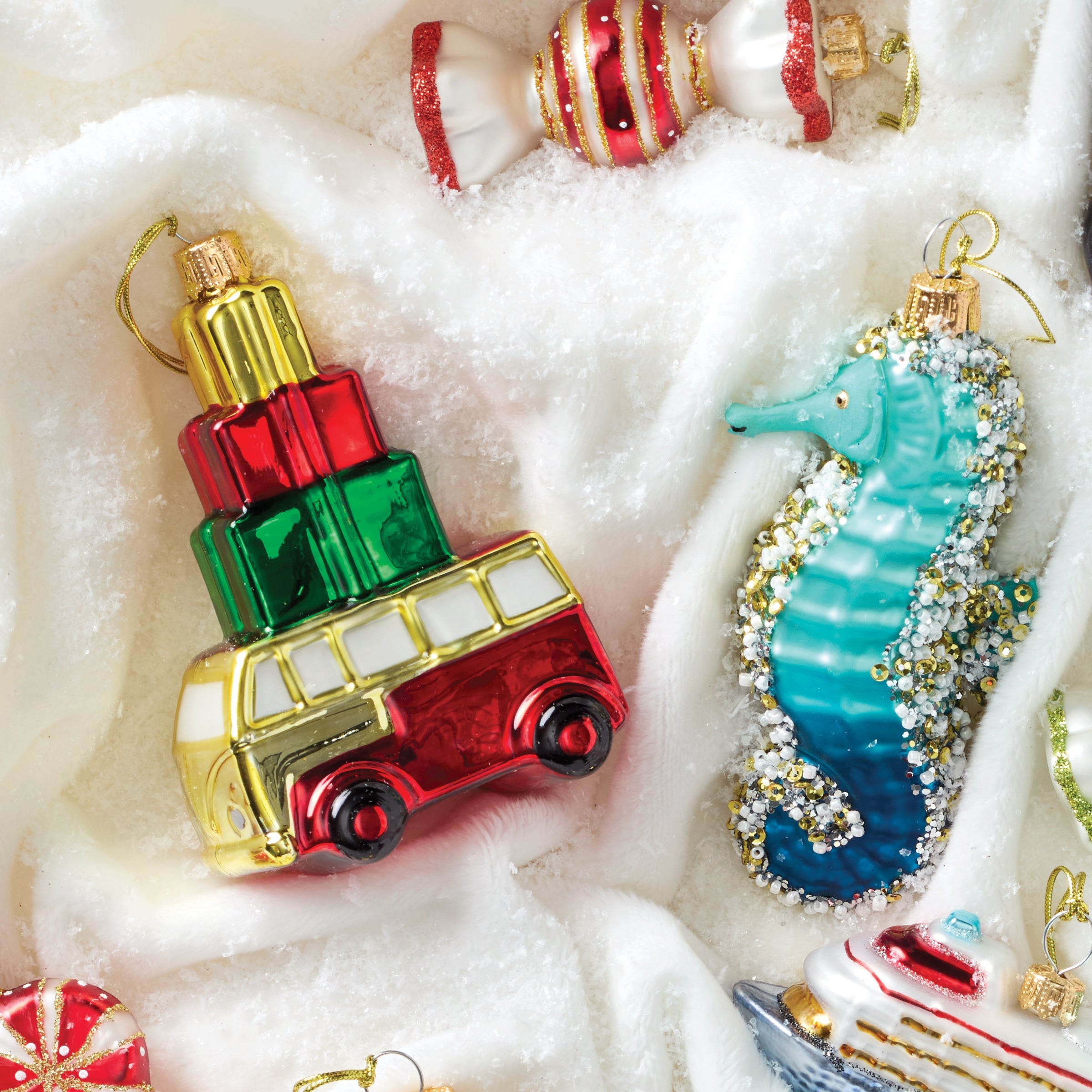 Retro Blown Glass Van with Gifts Ornament - Image 2