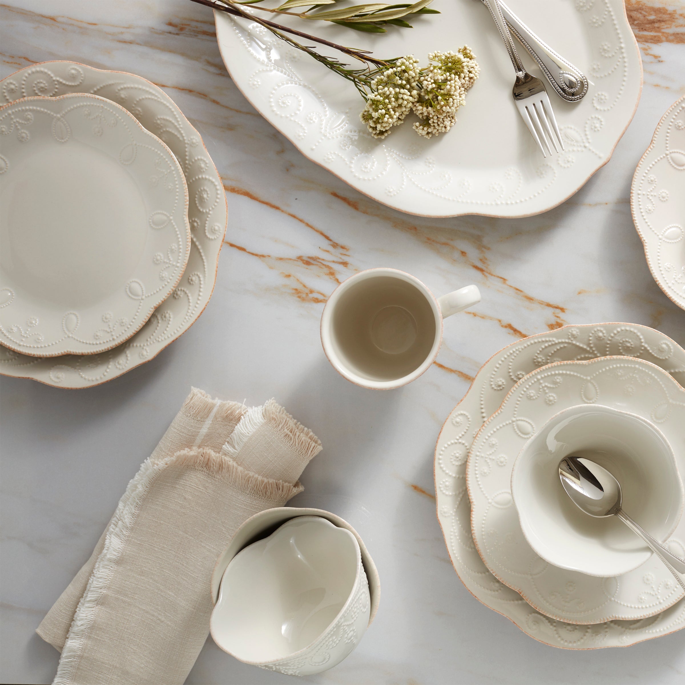 French Perle White Oval Serving Platter - Image 4