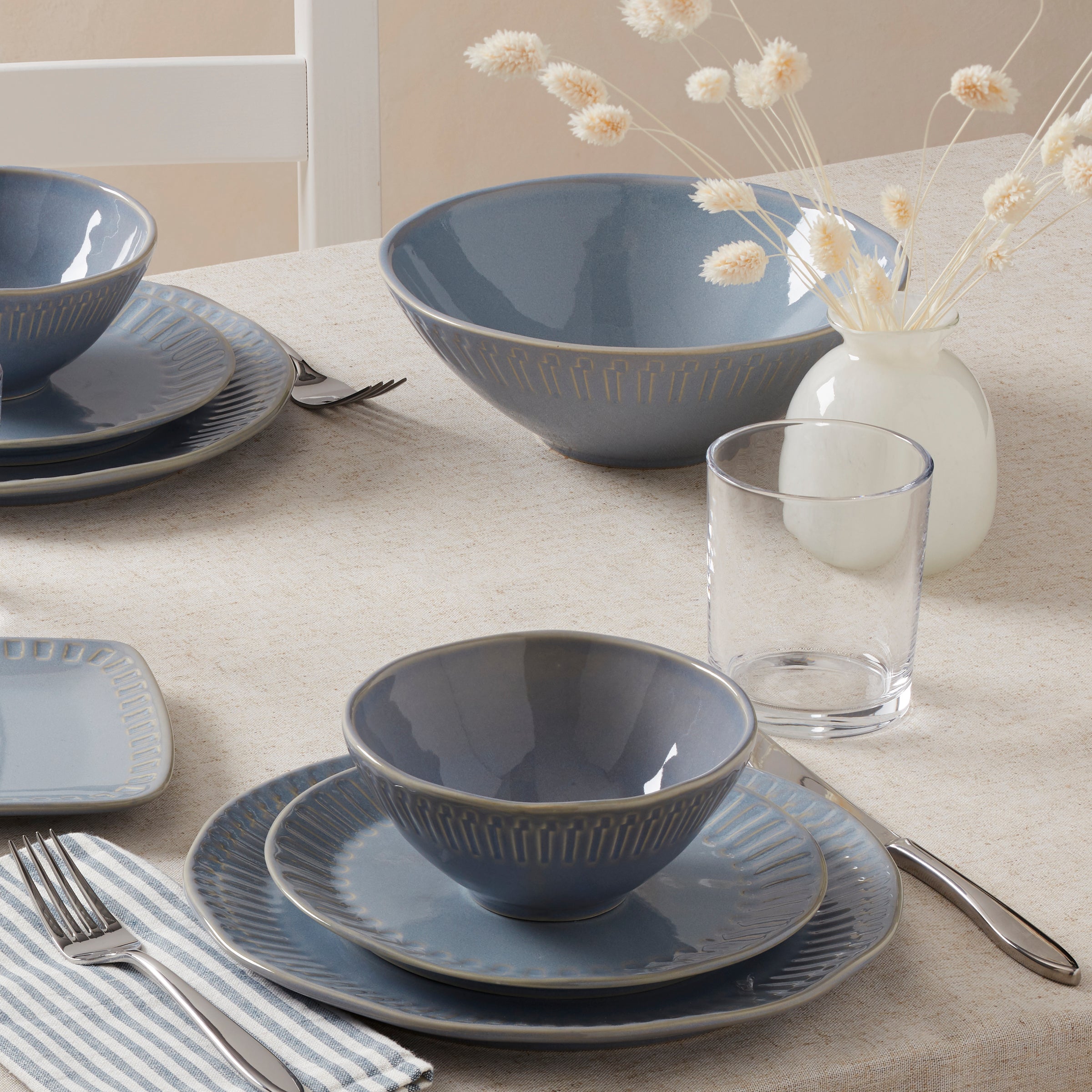 Artisanal Stripe Blue Serving Bowl - Image 3