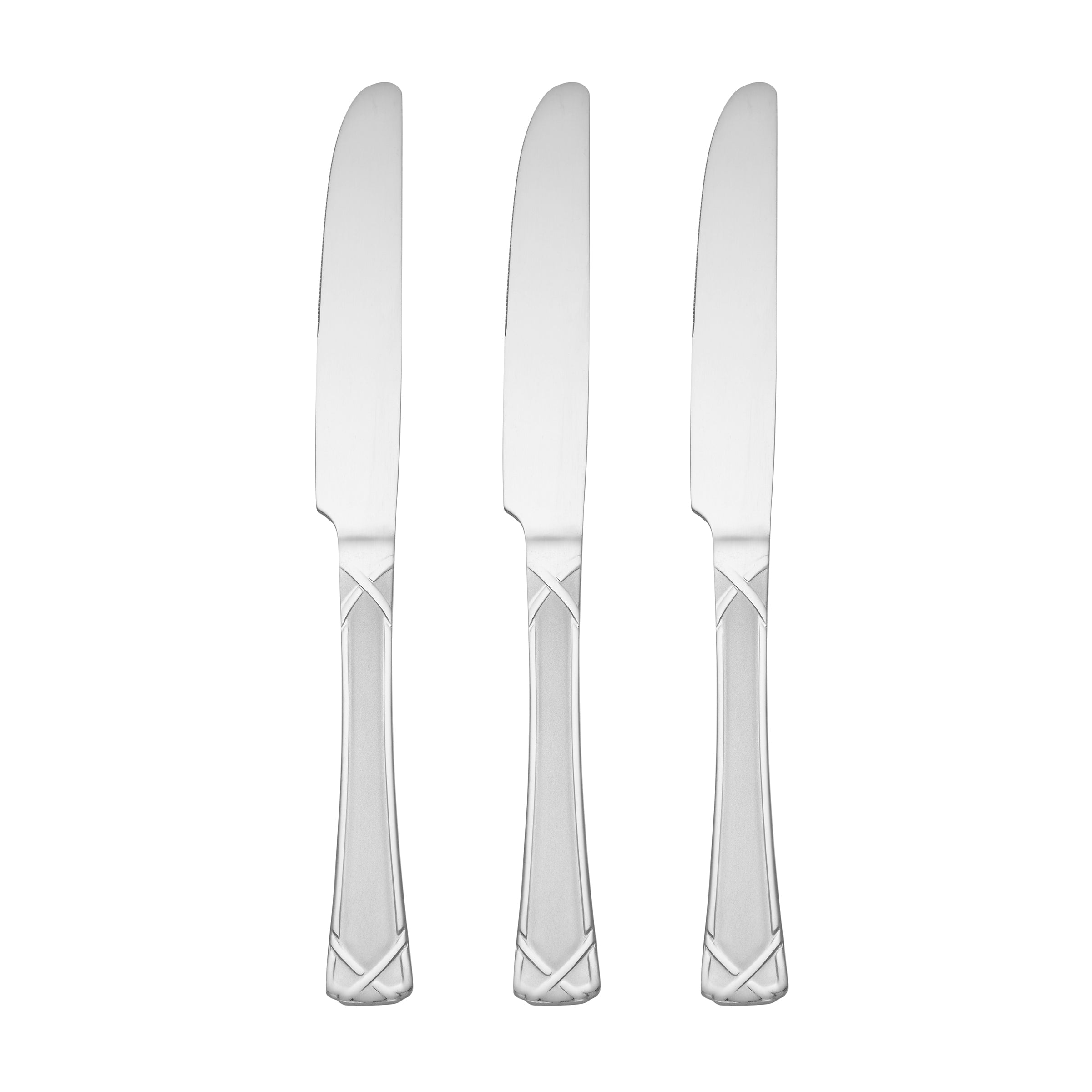 Evansville Frosted Dinner Knives. Set of 3