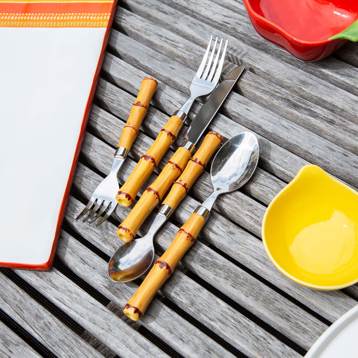 Bamboo Plastic Handle 20-Piece Flatware Set - Image 8