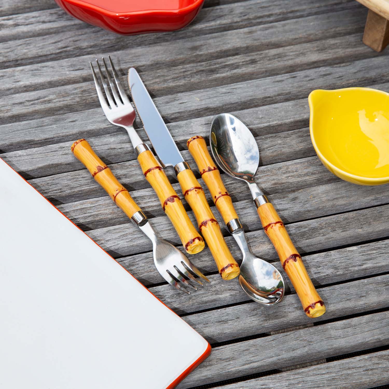 Bamboo Plastic Handle 20-Piece Flatware Set - Image 10