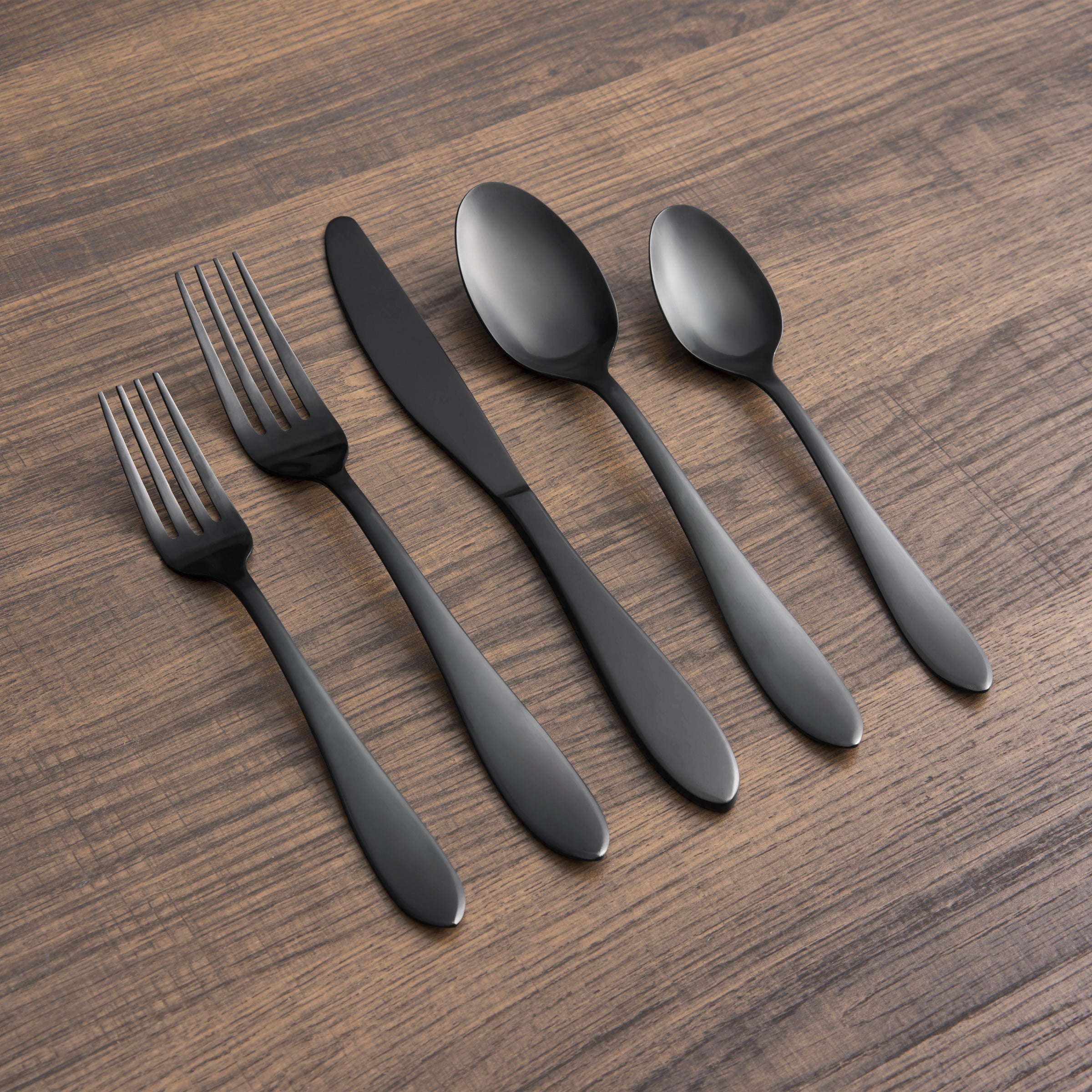 Delia Black Satin 20-Piece Flatware Set - Image 3