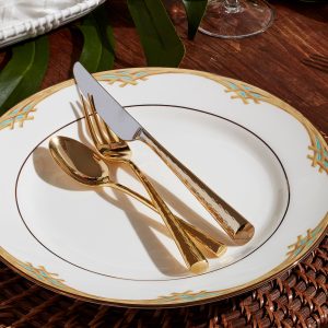 Alternative view of British Colonial Bamboo Dinner Plates. Set of 4