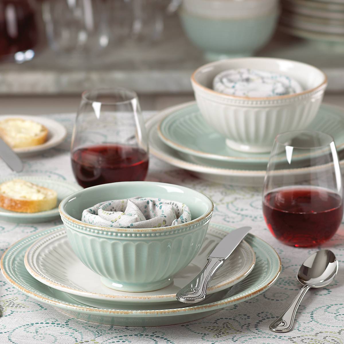 French Perle Groove Ice Blue 4-Piece Place Setting - Image 9