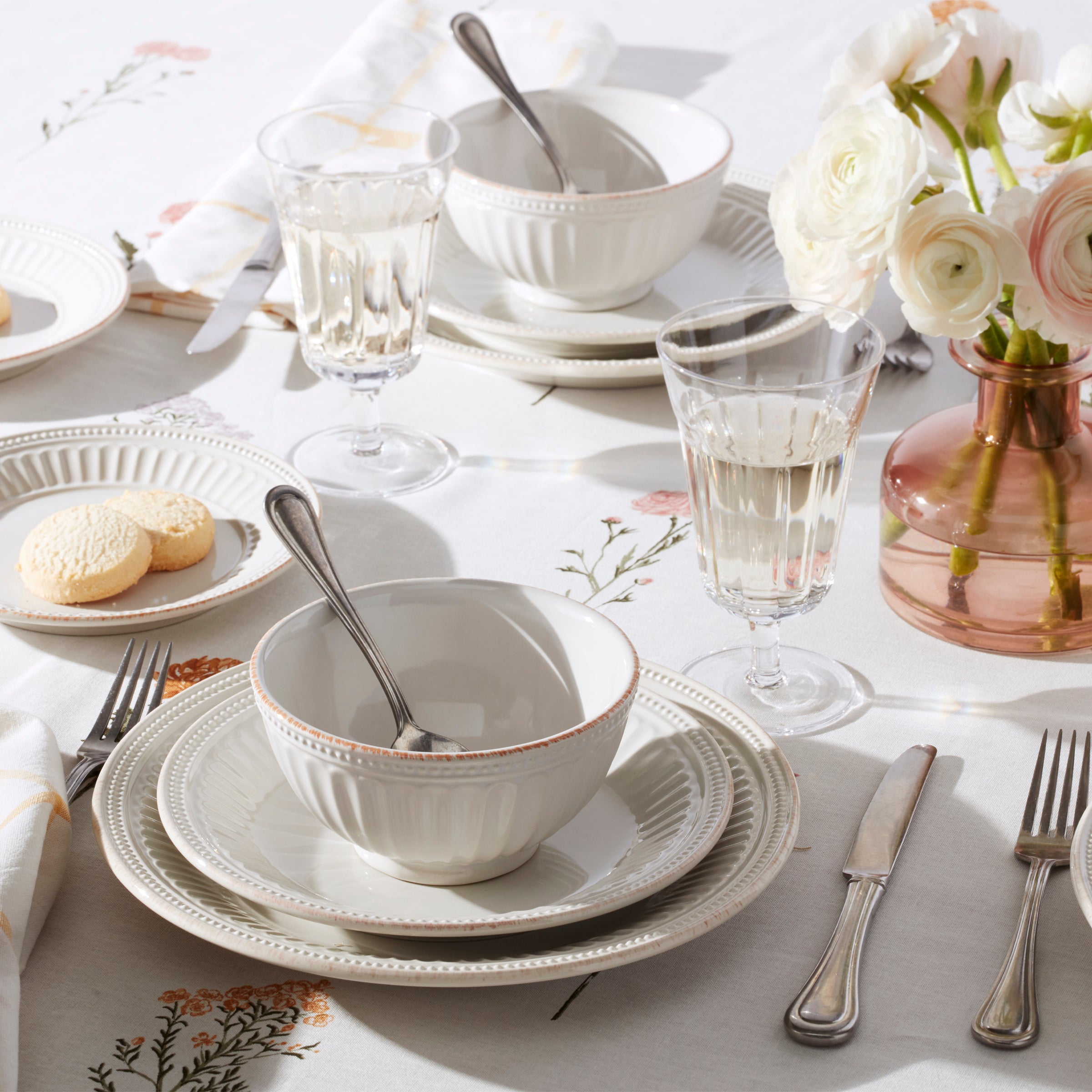 French Perle Groove White 18-Piece Dinnerware Set - Image 3