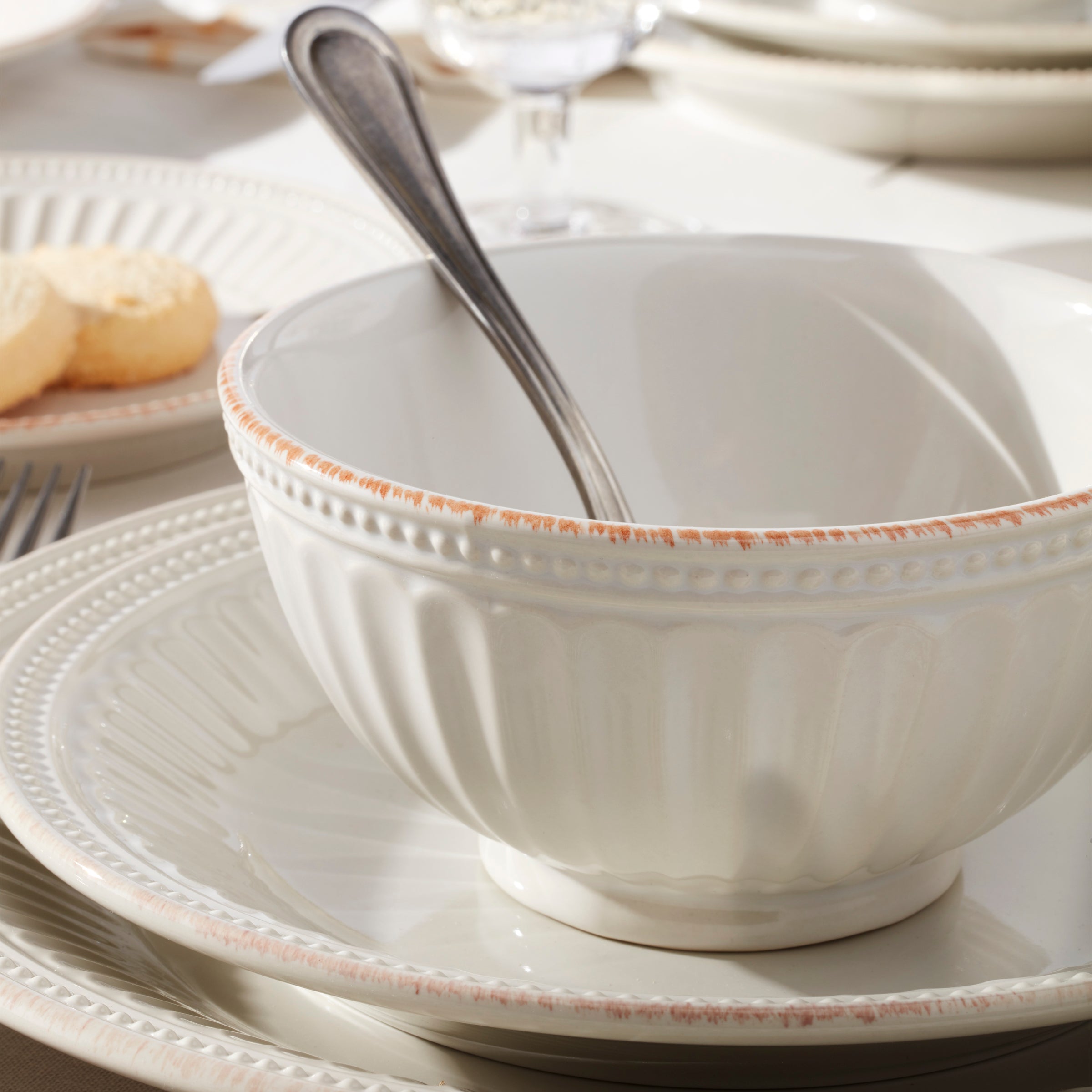 French Perle Groove White 18-Piece Dinnerware Set - Image 4