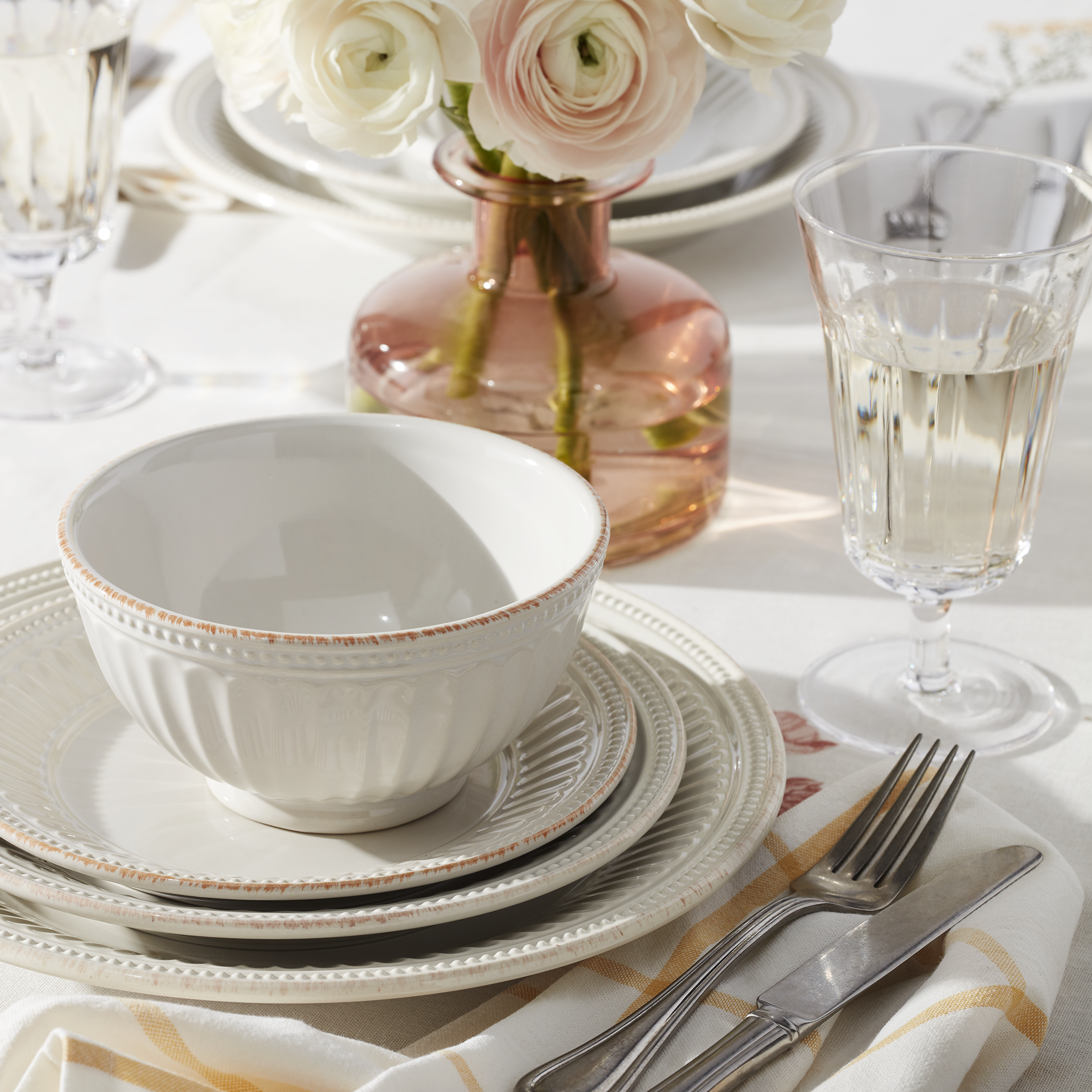French Perle Groove White All-Purpose Bowls. Set of 4 - Image 2