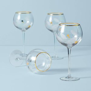 Holiday Gold Balloon Glasses. Set of 4