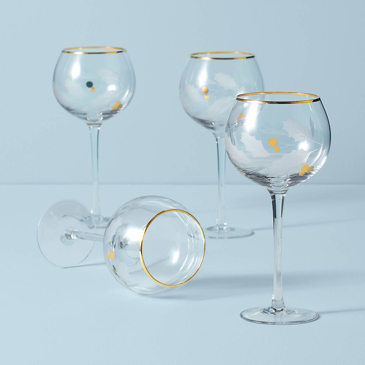 Holiday Gold Balloon Glasses. Set of 4