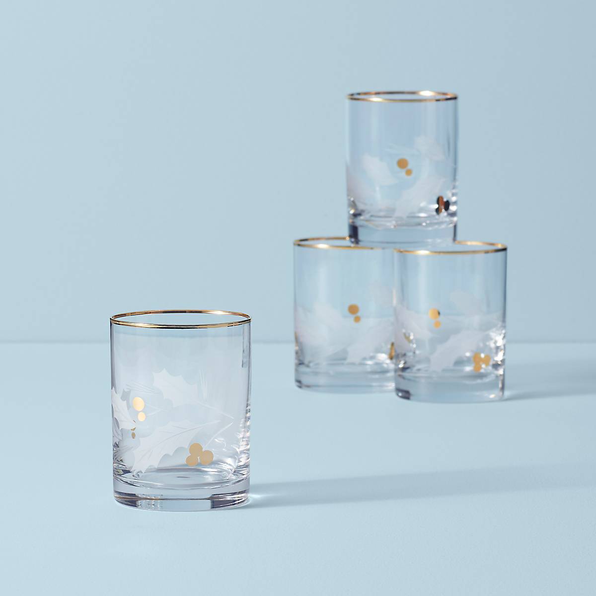 Holiday Gold Double Old-Fashioned Glasses. Set of 4