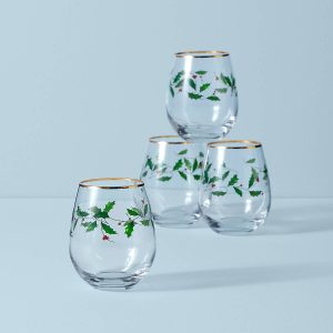 Holiday Stemless Wine Glasses. Set of 4