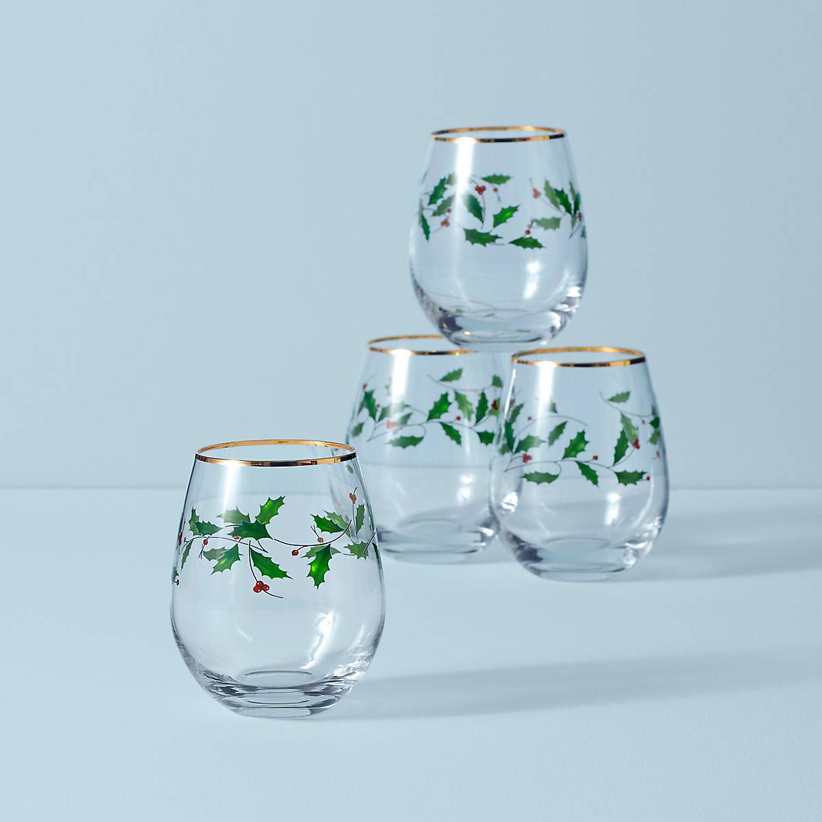 Holiday Stemless Wine Glasses. Set of 4