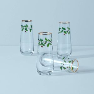 Holiday Stemless Flute Glasses. Set of 4
