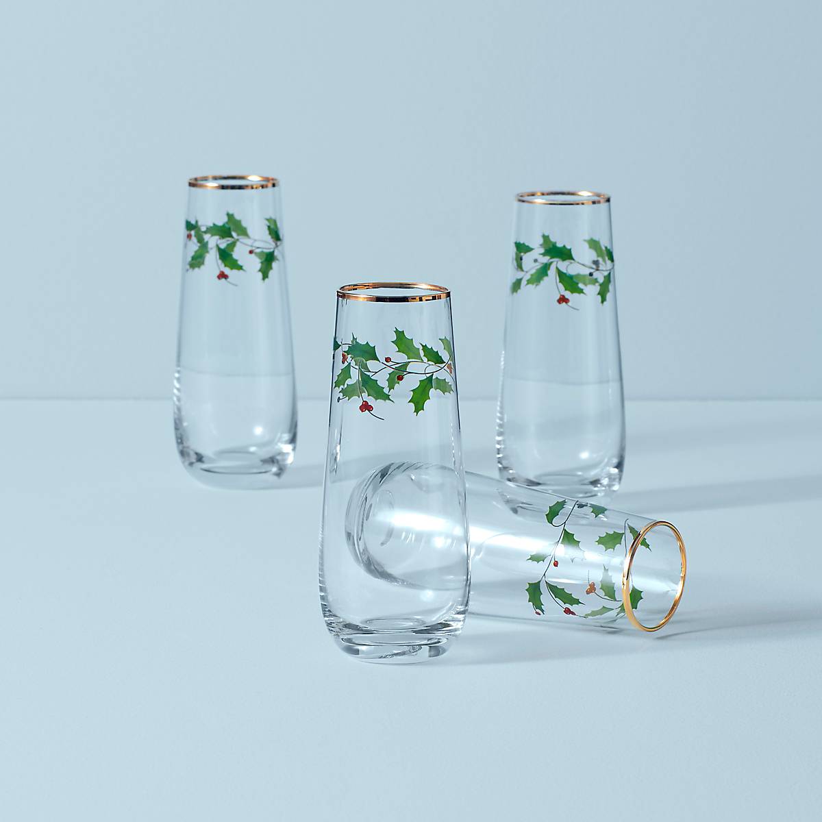 Holiday Stemless Flute Glasses. Set of 4