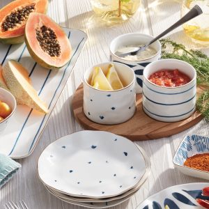Alternative view of Blue Bay Snack Bowls with Wood Tray. Set of 3