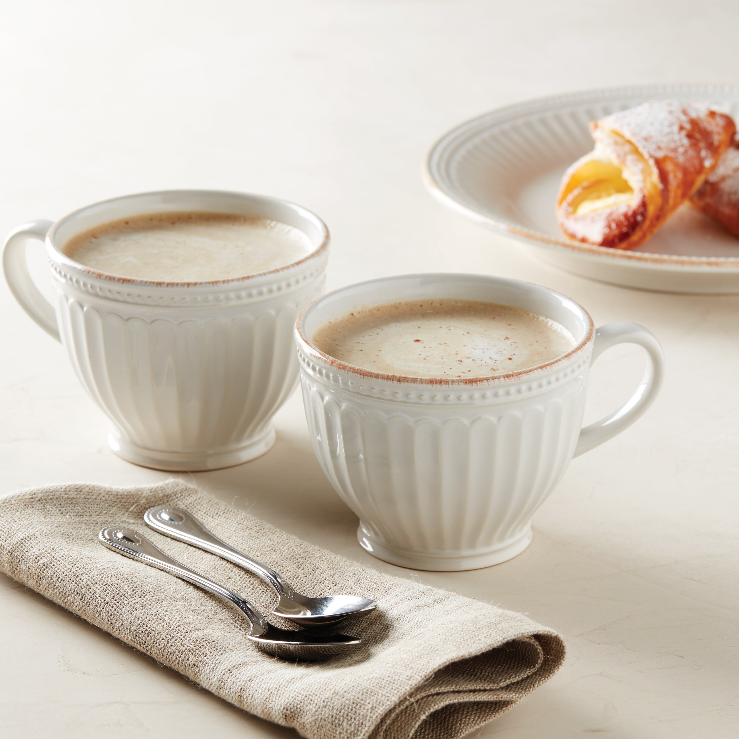 French Perle Groove White Latte Mugs. Set of 2 - Image 2