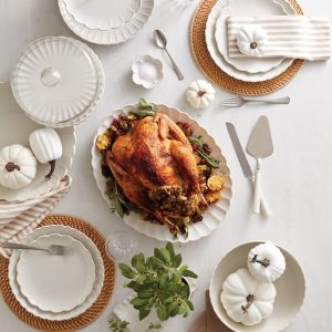 Alternative view of French Perle White Carved Turkey Platter