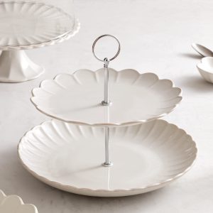 Alternative view of French Perle Scallop White 2-Tier Server