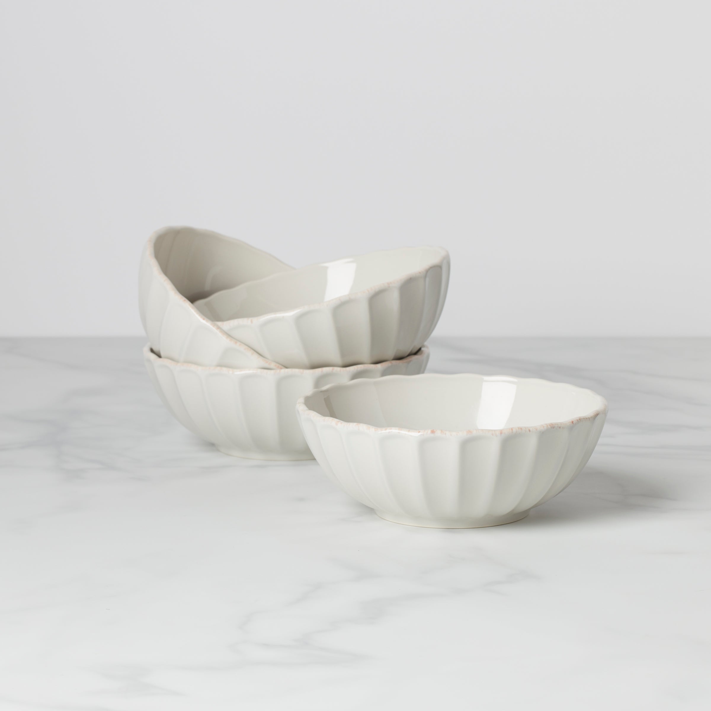 French Perle Scallop White All-Purpose Bowls. Set of 4