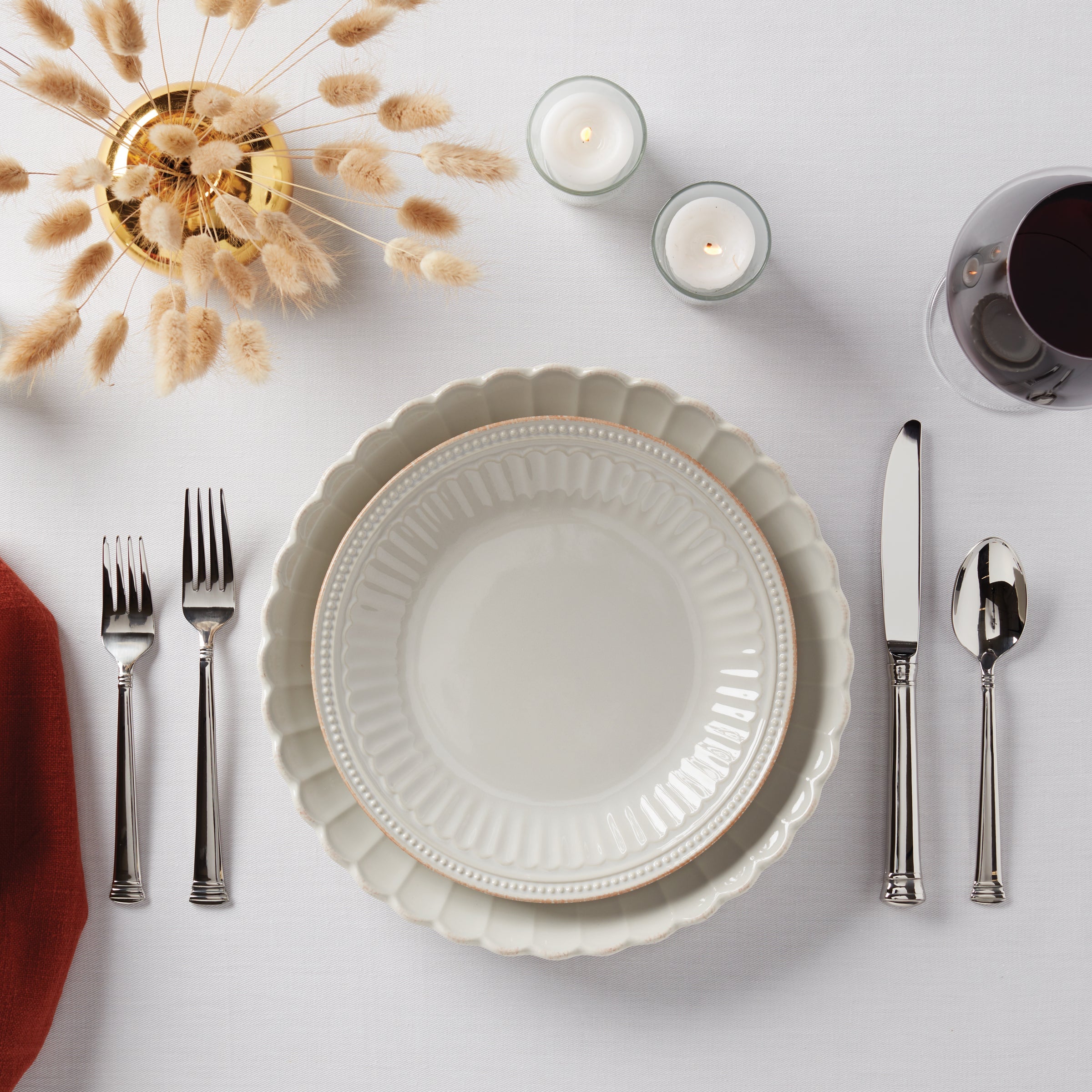 French Perle Scallop White Dinner Plates. Set of 4 - Image 8