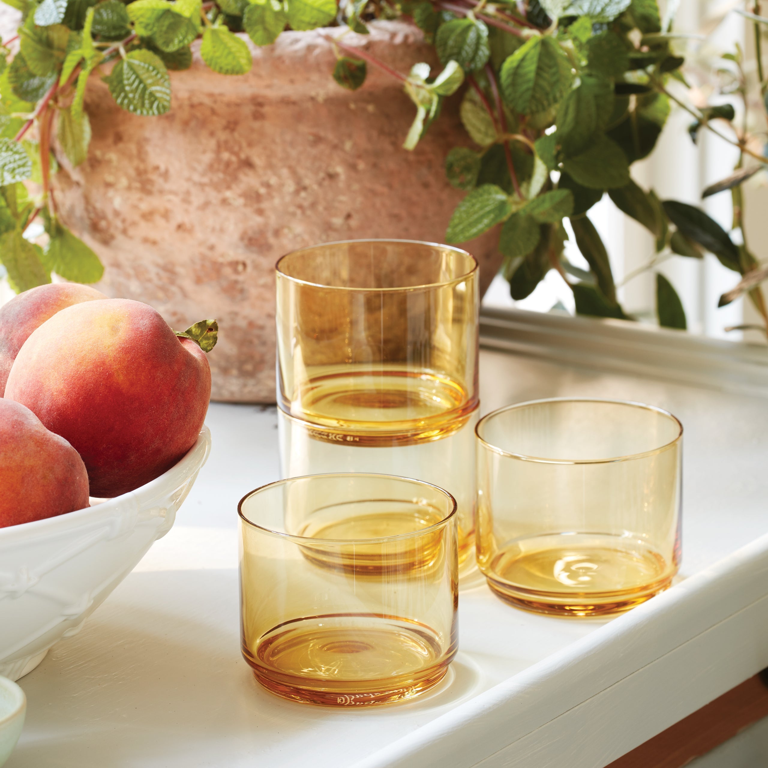 Tuscany Classics Stackable Amber Short Glasses. Set of 4 - Image 5
