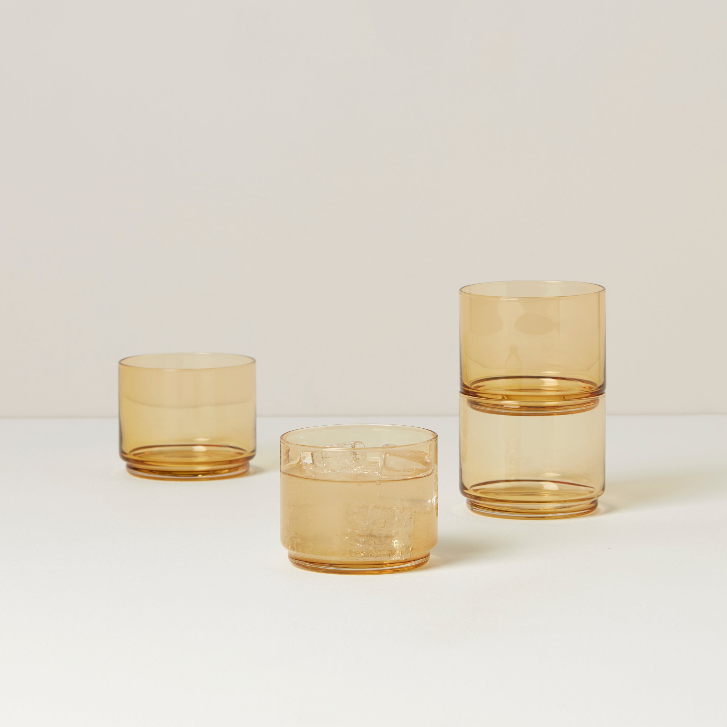 Tuscany Classics Stackable Amber Short Glasses. Set of 4