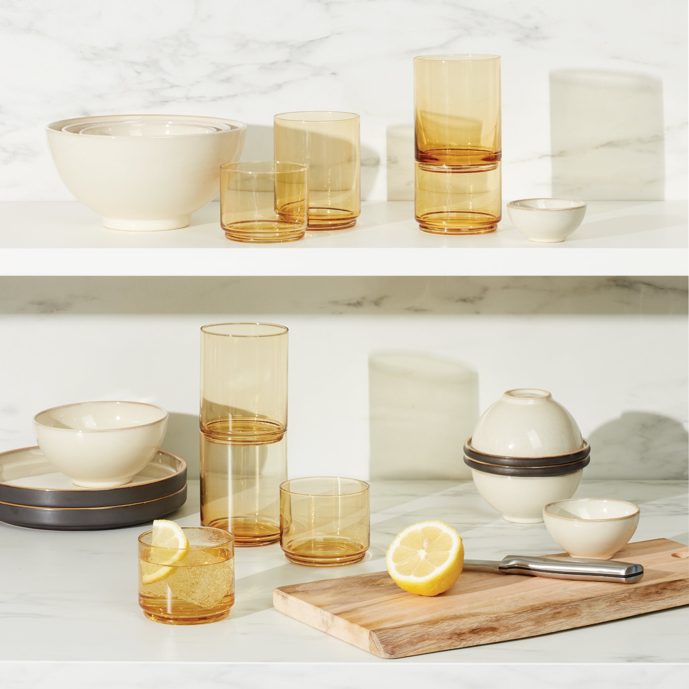 Tuscany Classics Stackable Amber Short Glasses. Set of 4 - Image 4