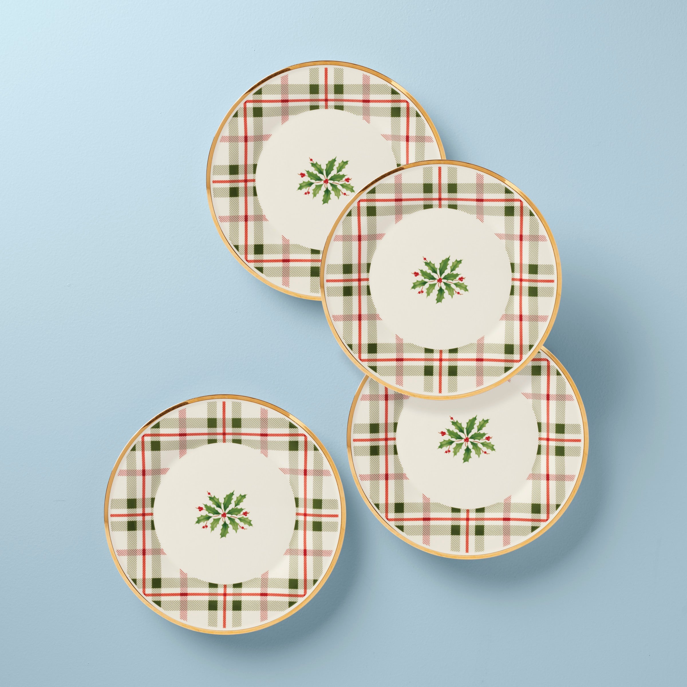 Holiday Plaid Accent Plates. Set of 4