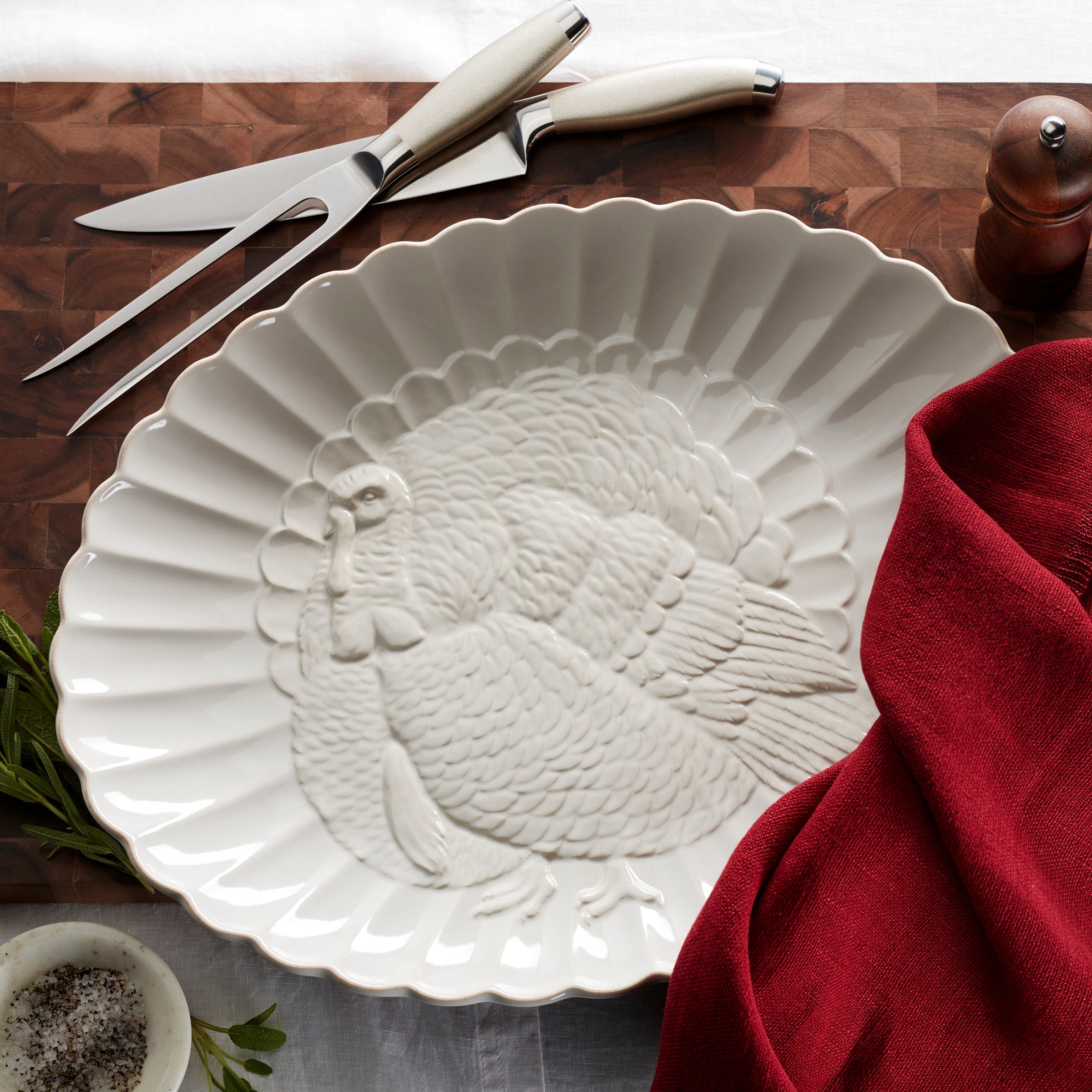French Perle White Carved Turkey Platter - Image 6