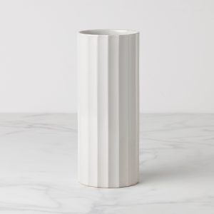 French Perle Scallop White Cylinder Vase