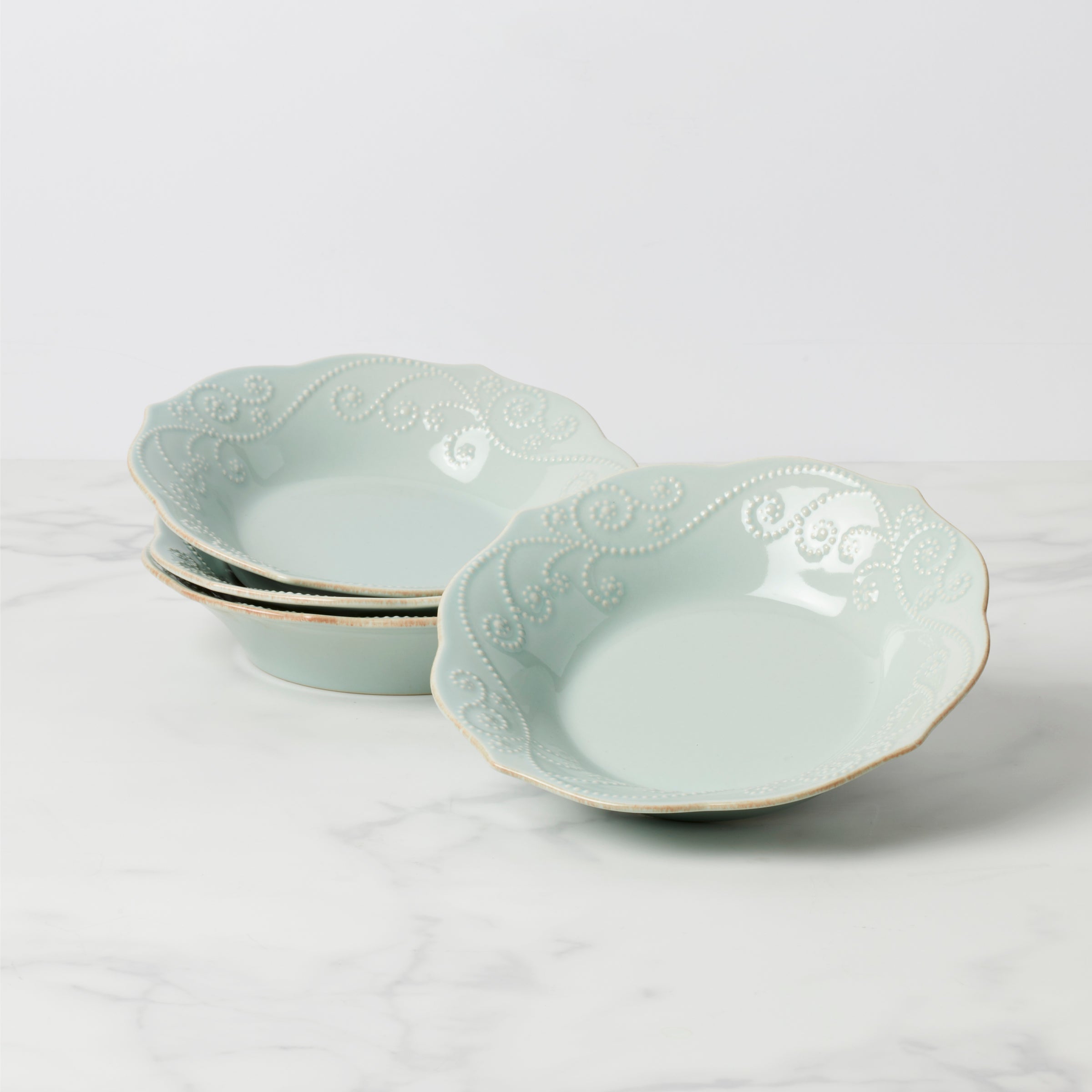 French Perle Ice Blue Pasta Bowls. Set of 4