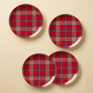 Holiday Red Tartan Accent Plates. Set of 4