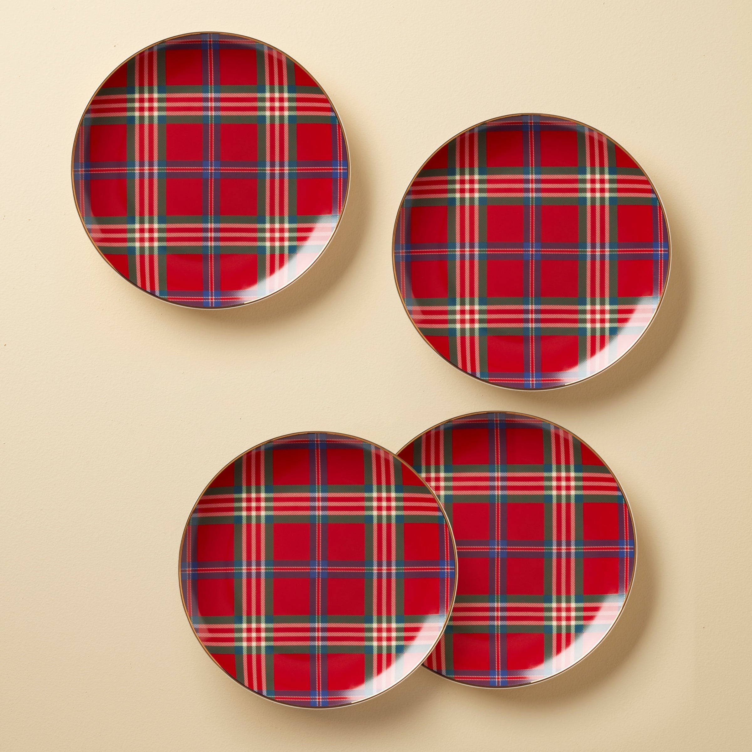 Holiday Red Tartan Accent Plates. Set of 4