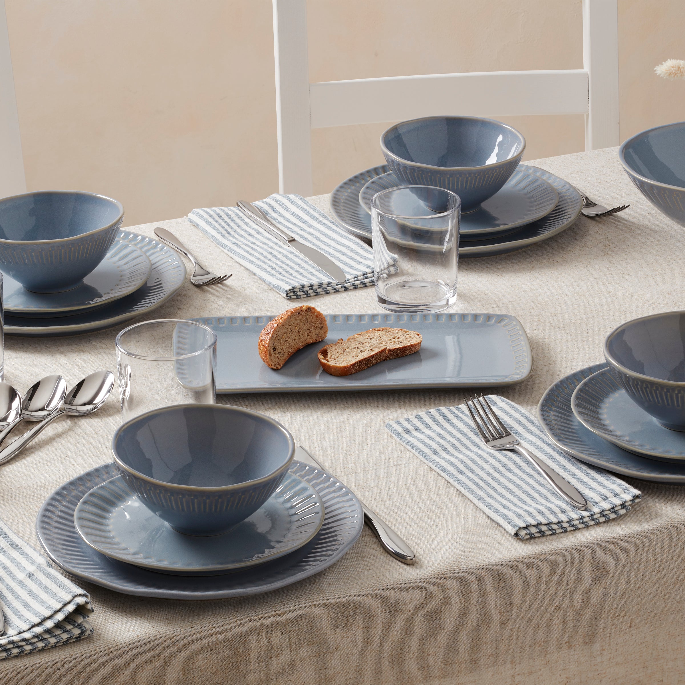 Artisanal Stripe Blue 12-Piece Dinnerware Set - Image 2