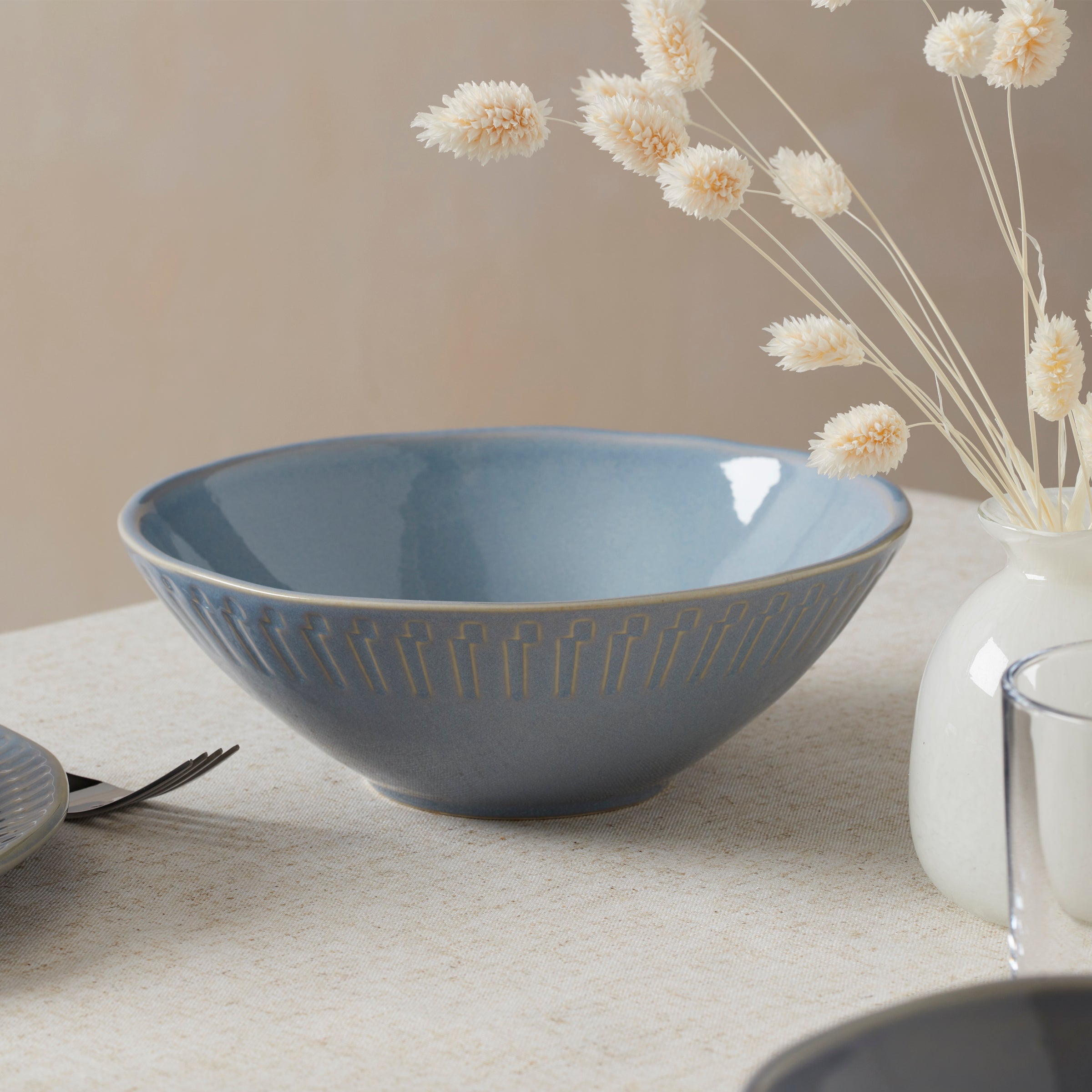 Artisanal Stripe Blue Serving Bowl - Image 2