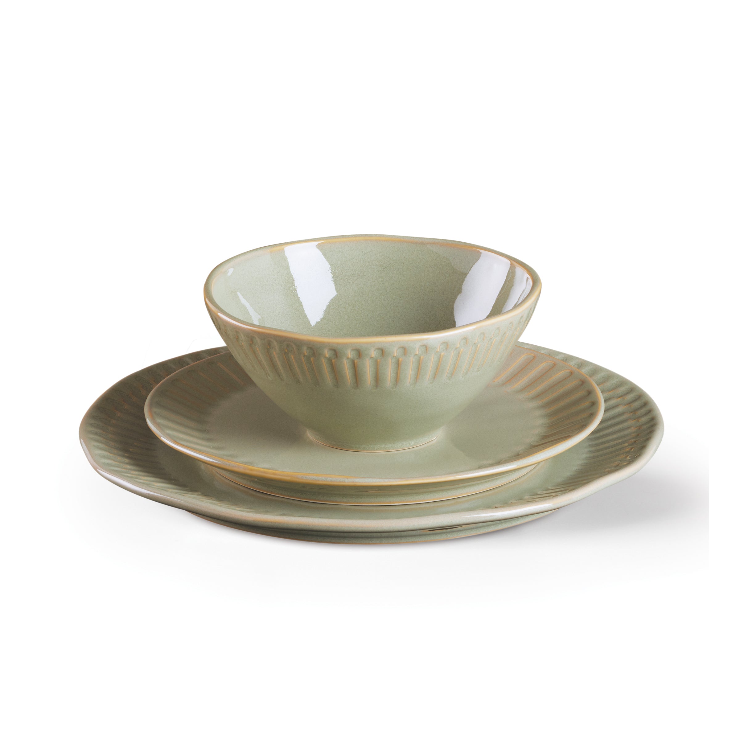 Artisanal Stripe Green 12-Piece Dinnerware Set - Image 5
