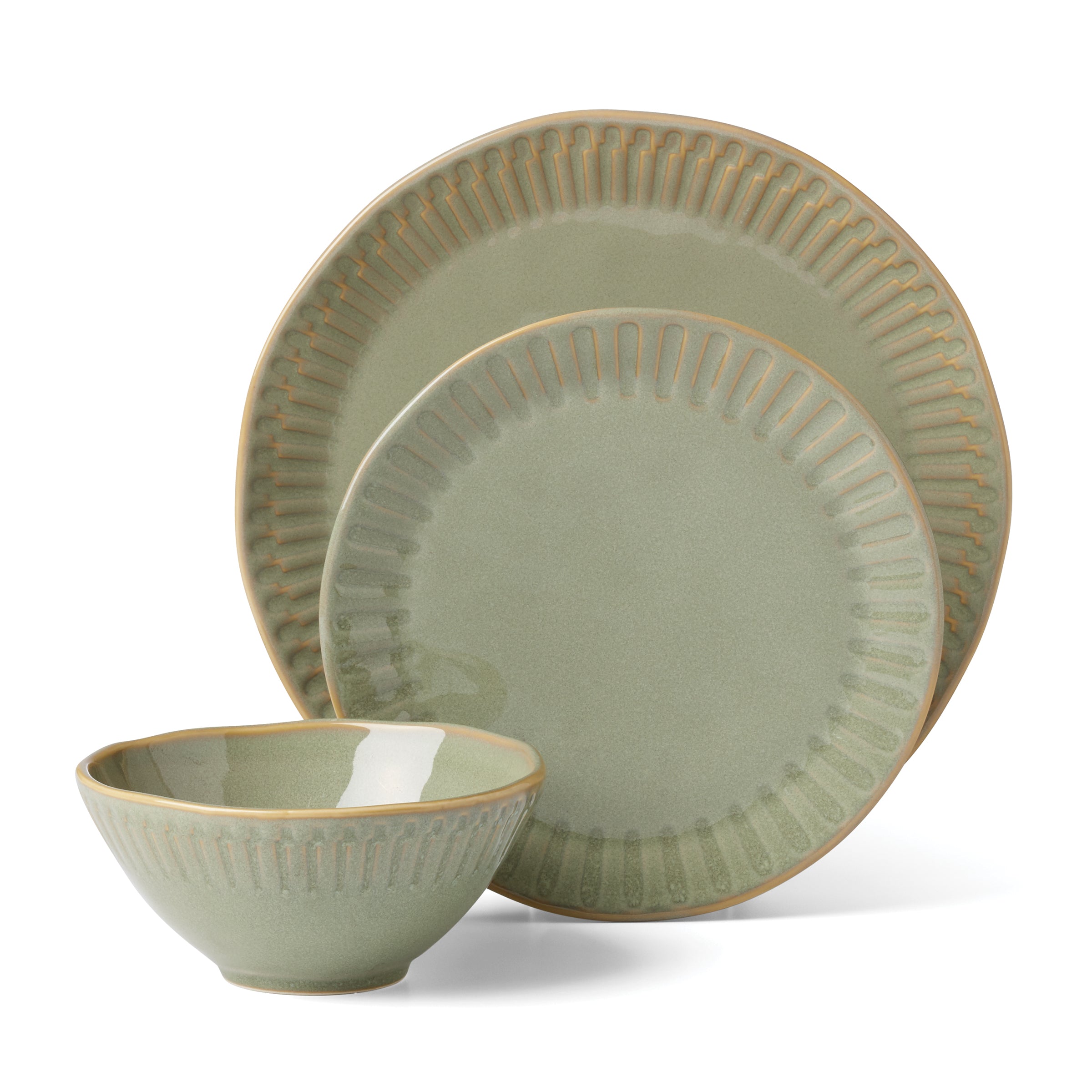 Artisanal Stripe Green 12-Piece Dinnerware Set - Image 4