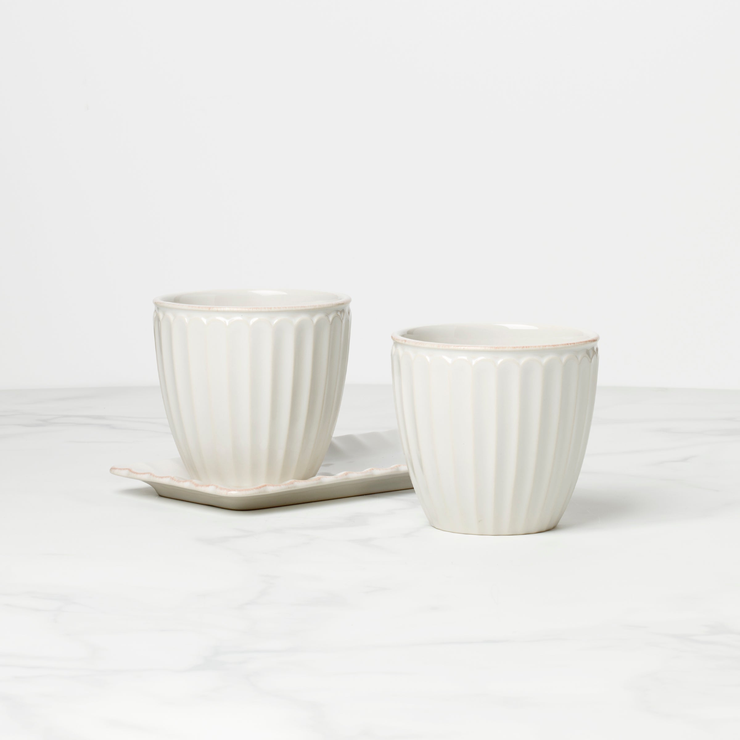 French Perle Scallop White 3-Piece Herb Pot Set - Image 3