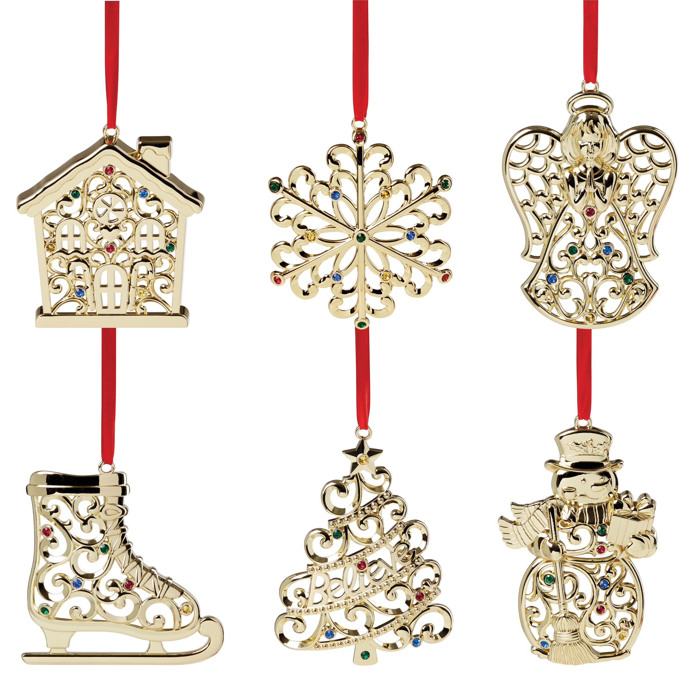 Sparkle & Scroll 6-Piece Gold Ornament Set - Image 2