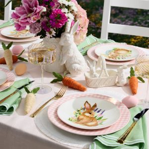 Alternative view of Gingham Pink Dinner Plates. Set of 4