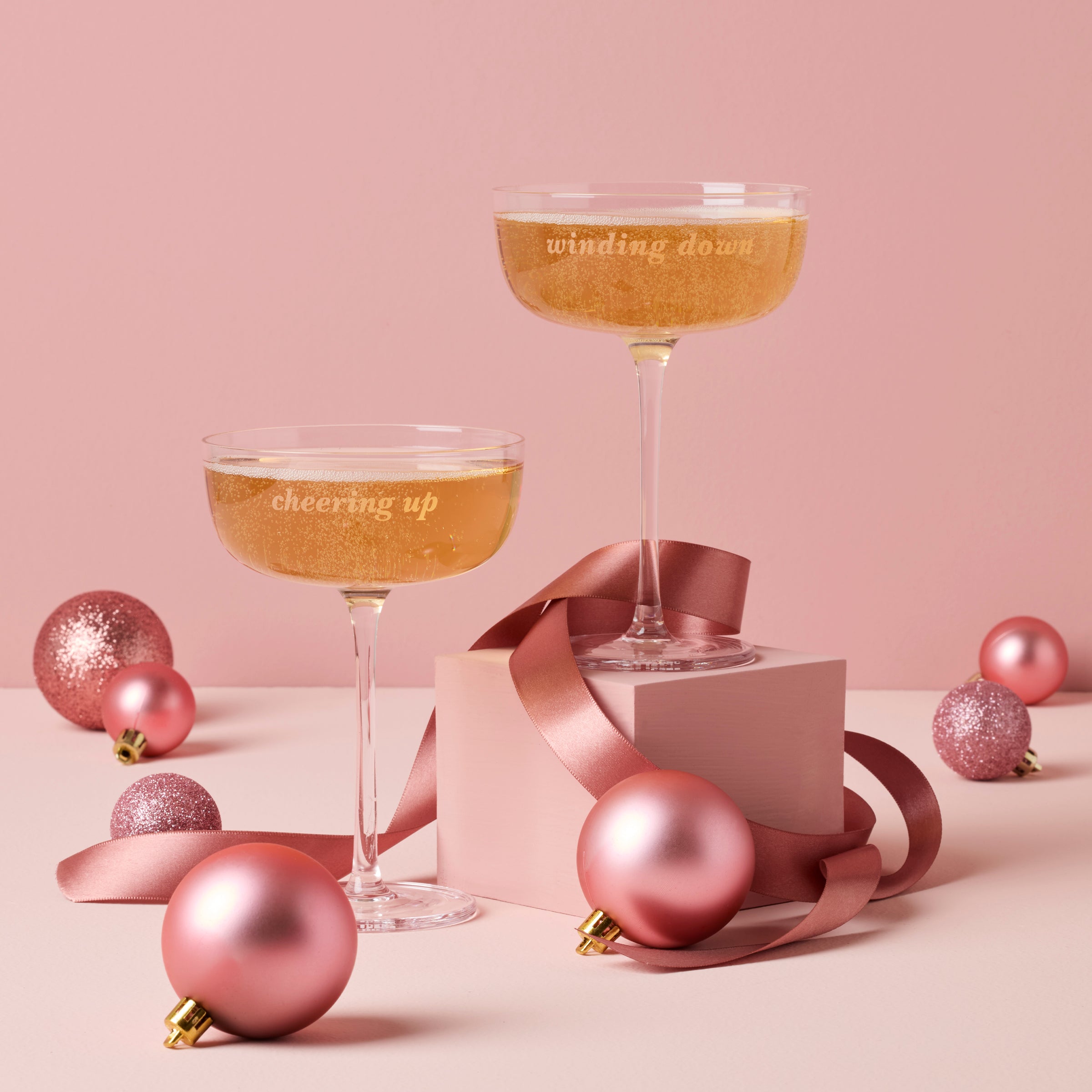 Winding Down & Cheering Up Coupe Glasses. Set of 2 - Image 2