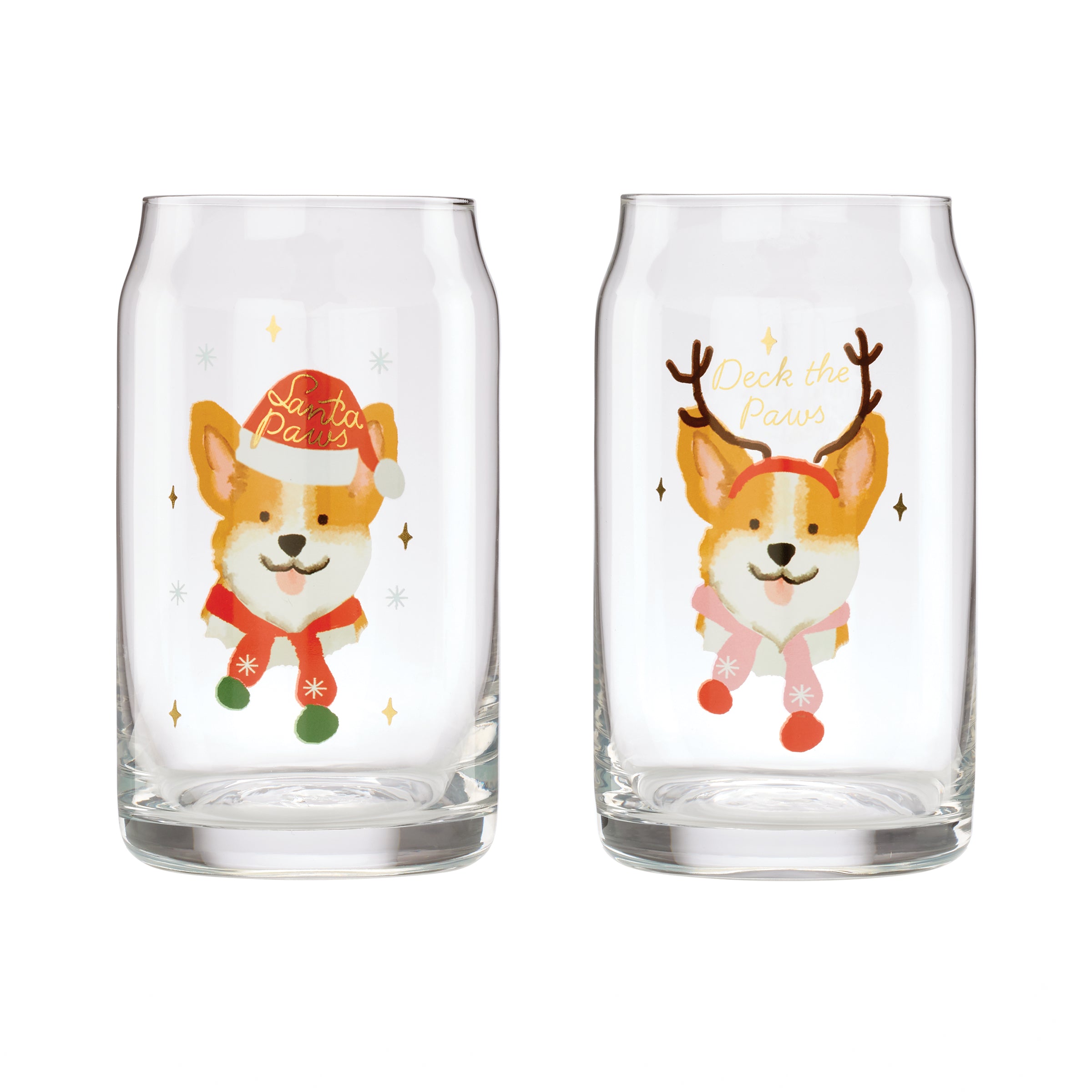 Holiday Corgi Can Cooler Glasses. Set of 2