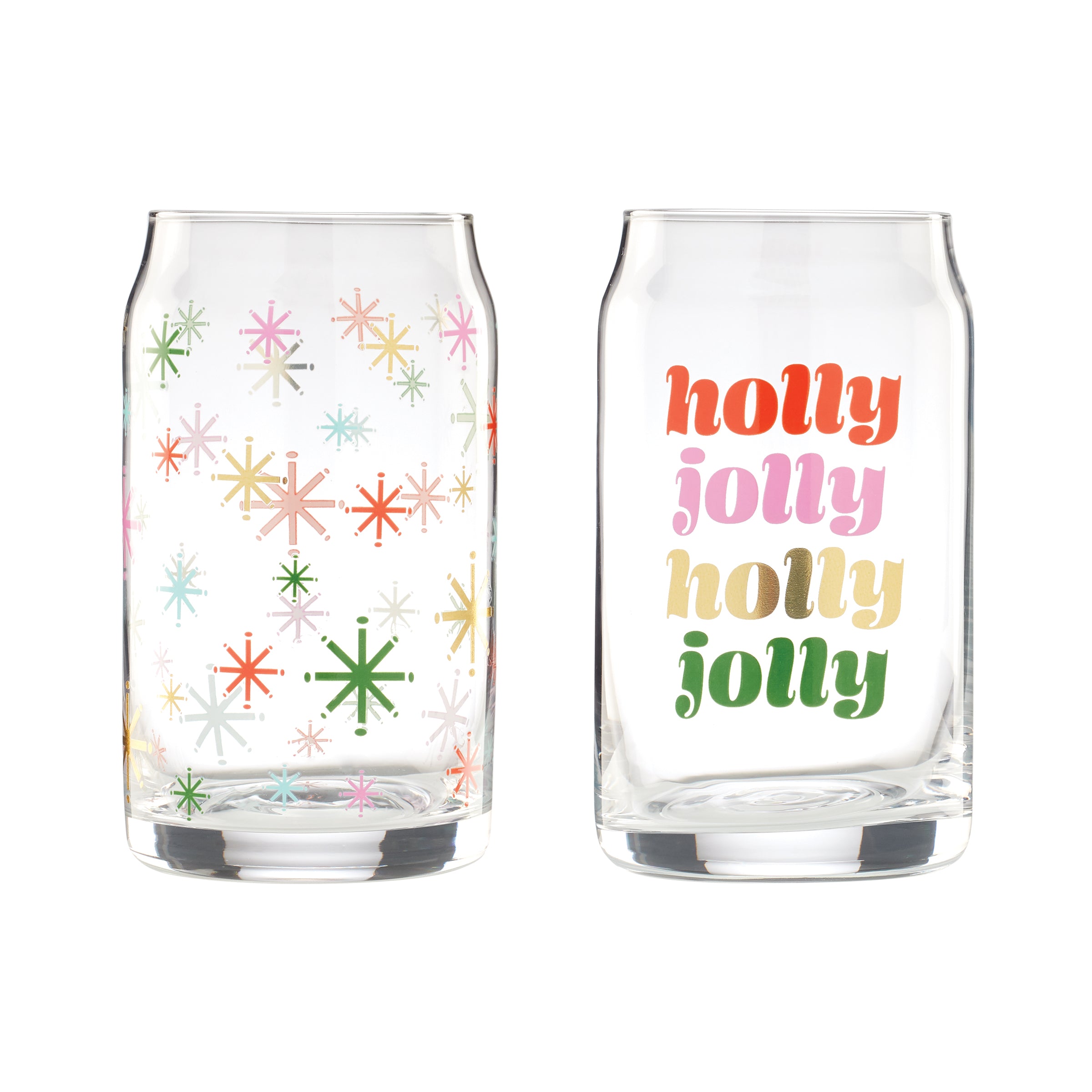 Holly Jolly Can Cooler Glasses. Set of 2