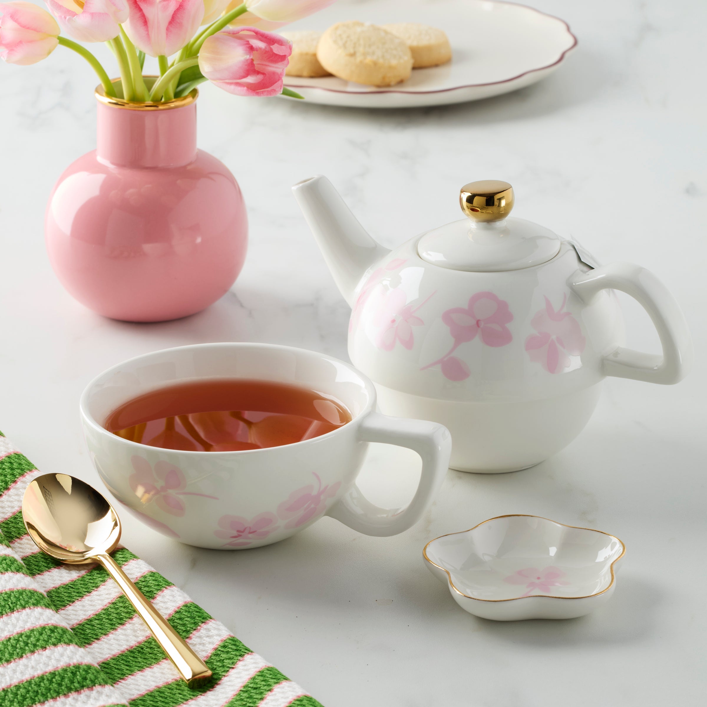 Spring Pansies Tea For One with Tea Bag Holder - Image 3