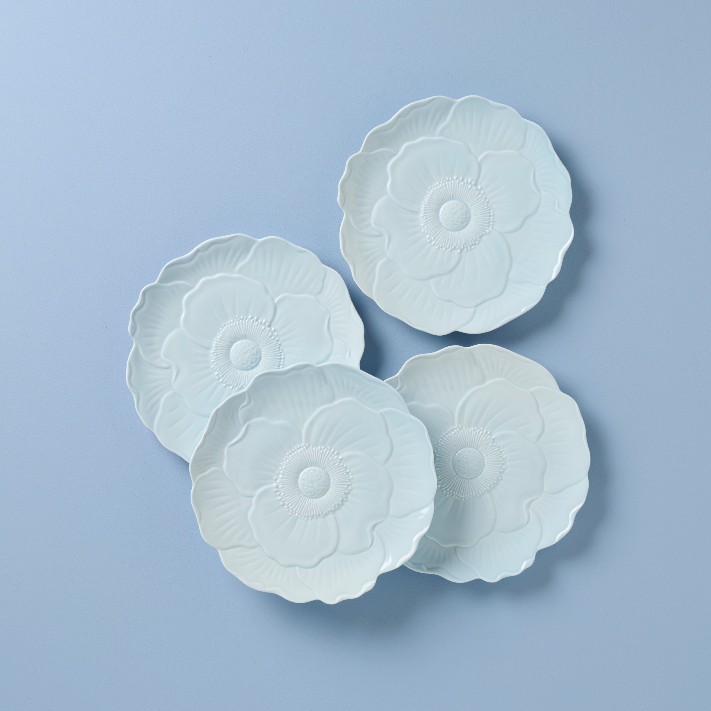 Butterfly Meadow Floral Blue Accent Plates. Set of 4