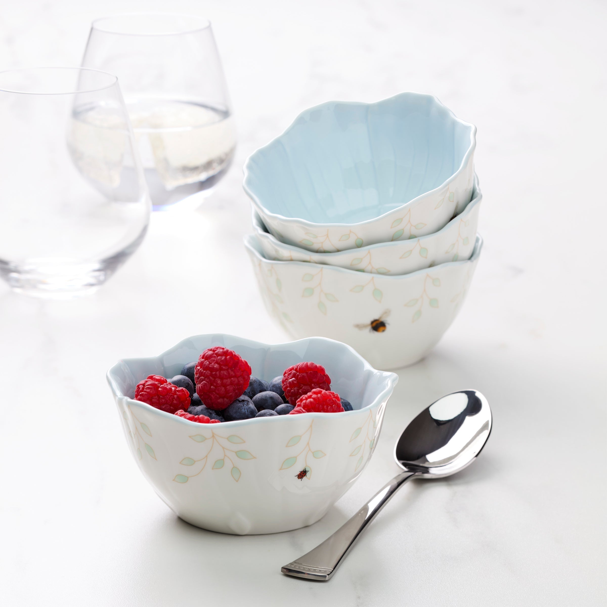 Butterfly Meadow Floral Blue Dessert Bowls. Set of 4 - Image 2