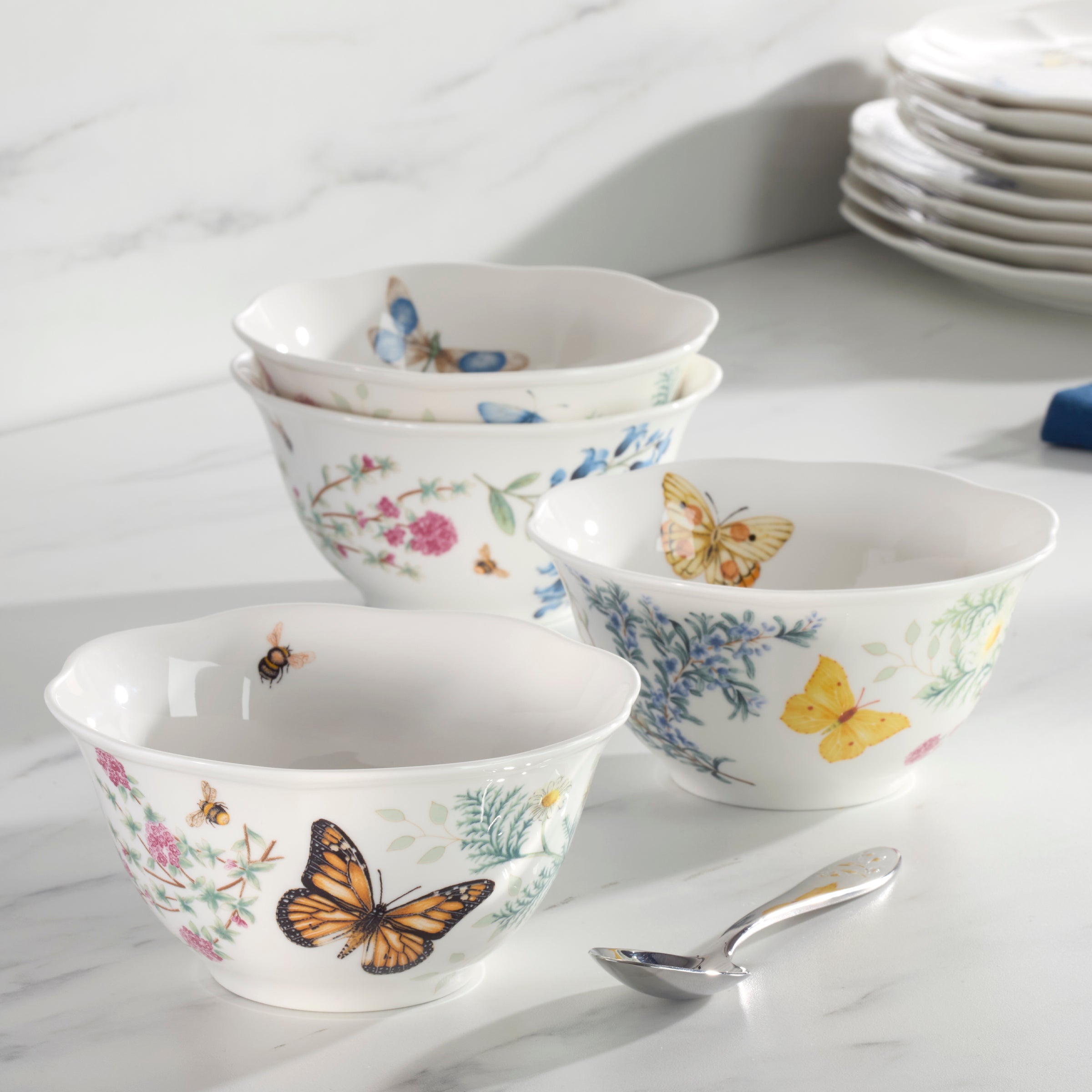 Butterfly Meadow Herbs Rice Bowls. Set of 4 - Image 7