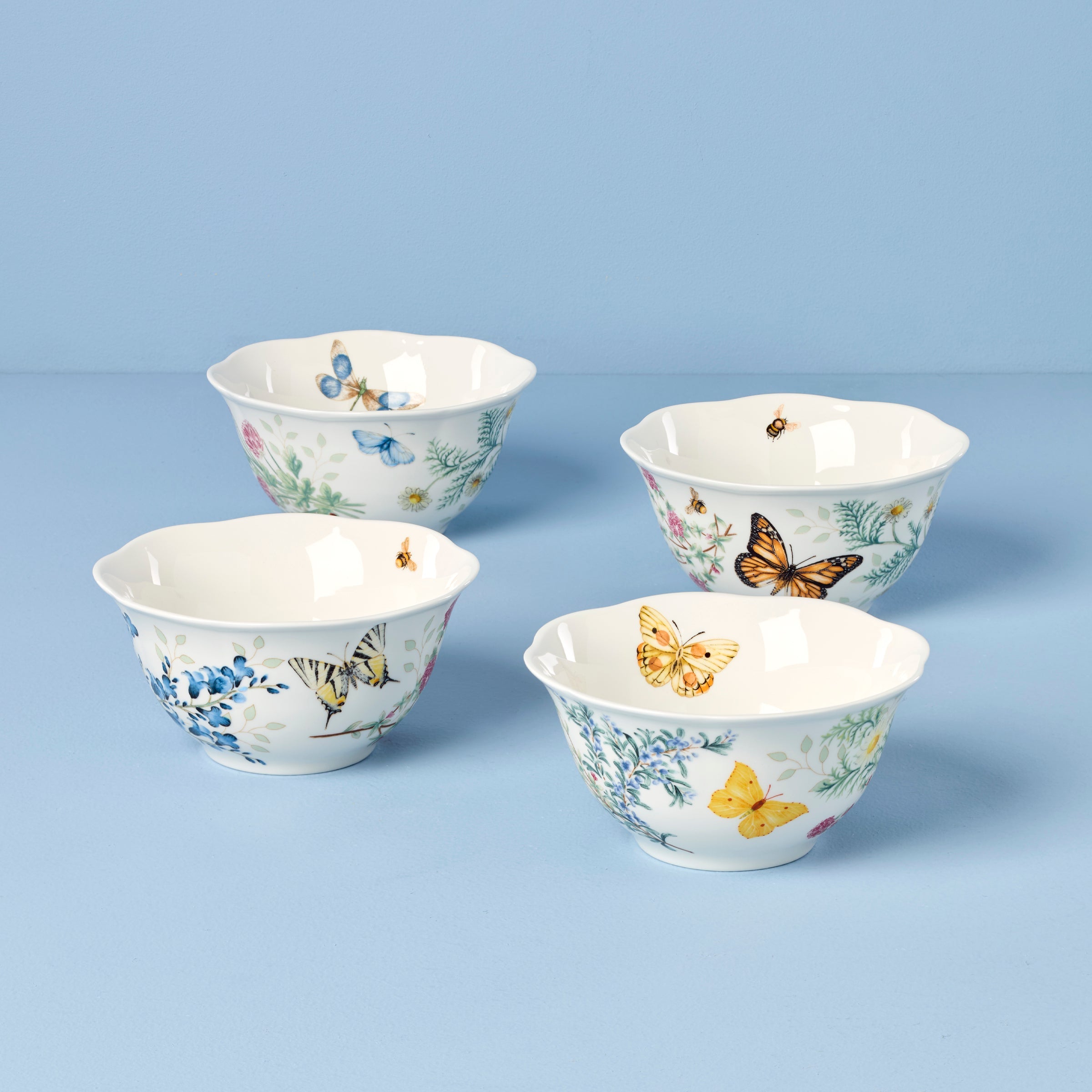Butterfly Meadow Herbs Rice Bowls. Set of 4
