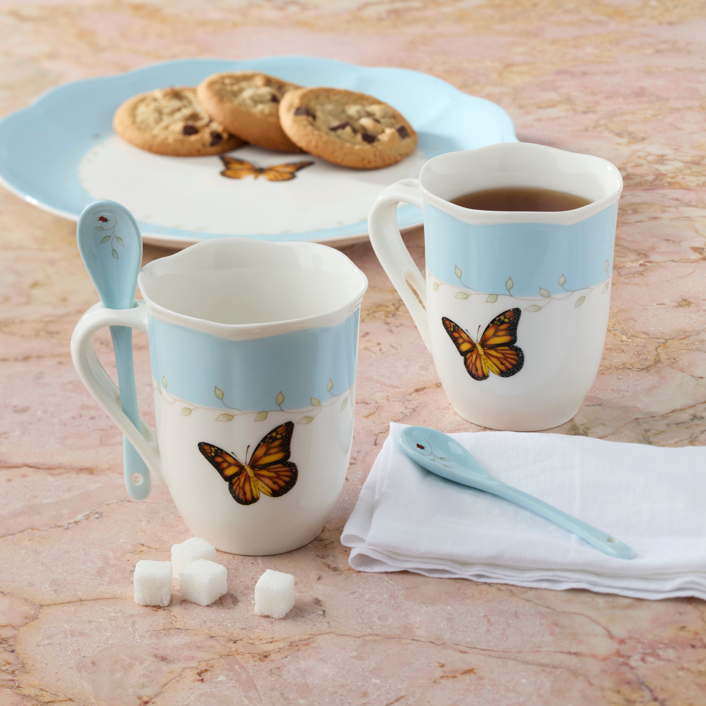 Butterfly Meadow Color Mugs with Spoons. Set of 8 - Image 3